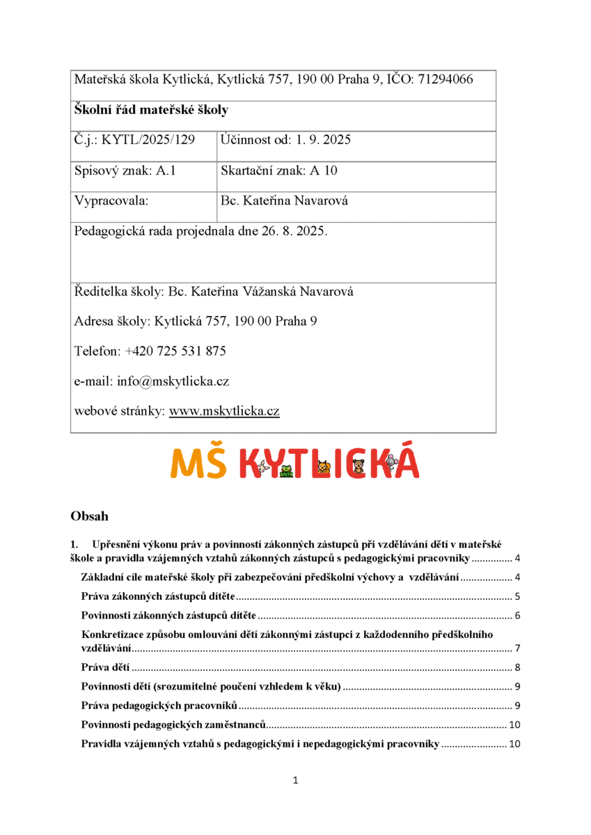 Školní řád 2025