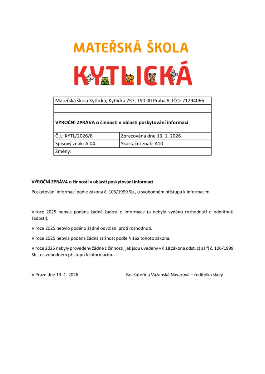 Výroční zpráva o činnosti v oblasti poskytování informací 2025