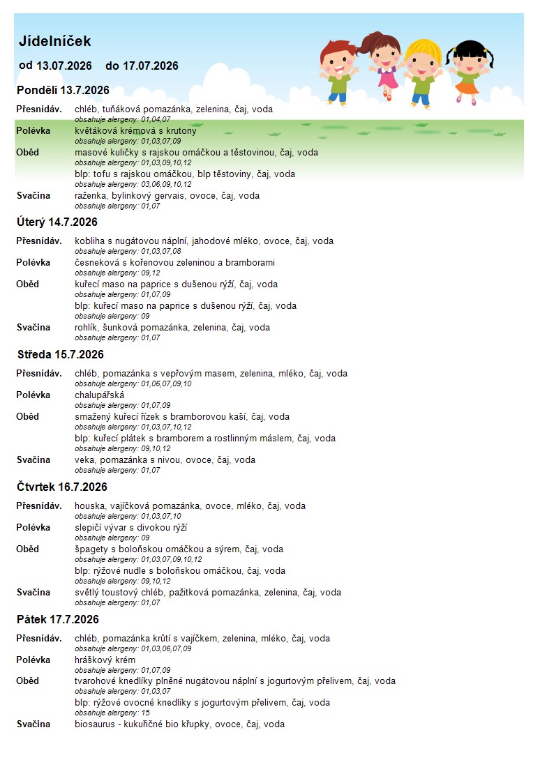 Jídelníček 13. – 17. 7.