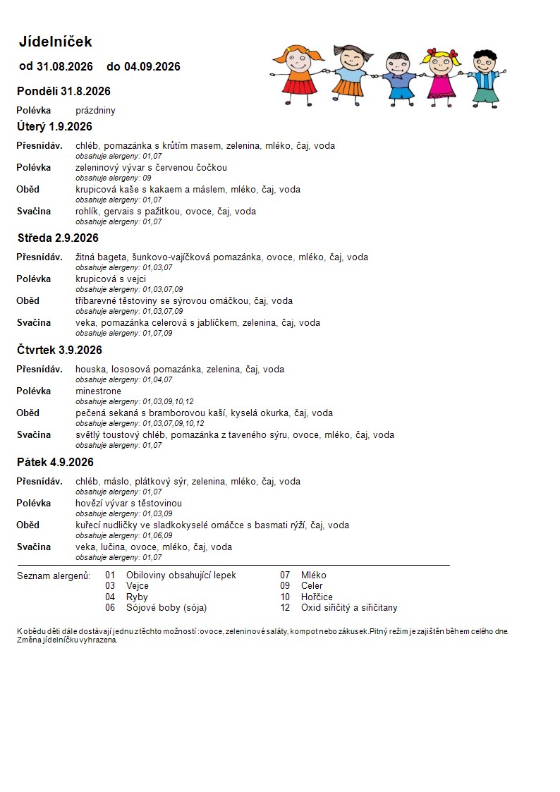 Jídelníček 31. 8. – 3. 9.