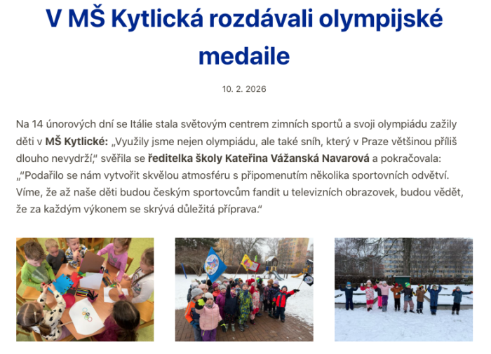 V MŠ Kytlická rozdávali olympijské medaile
