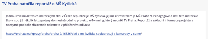 Napsali o nás reportáž TV Praha
