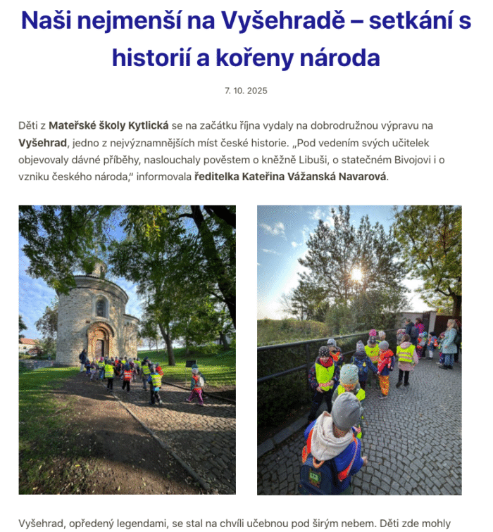 Naši nejmenší na Vyšehradě – setkání s historií a kořeny národa